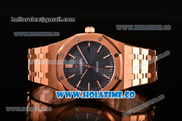 Audemars Piguet Royal Oak 41MM Clone AP Calibre 3120 Automatic Full Rose Gold with Blue Dial and Stick Markers (EF) - Click Image to Close